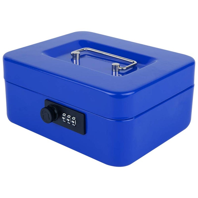 KYODOLED Cash Box with Combination Lock,Safe Metal Box for Money,Storage Lock Box with Money Tray,7.87"x 6.30"x 3.54" Blue Medium - Image 1